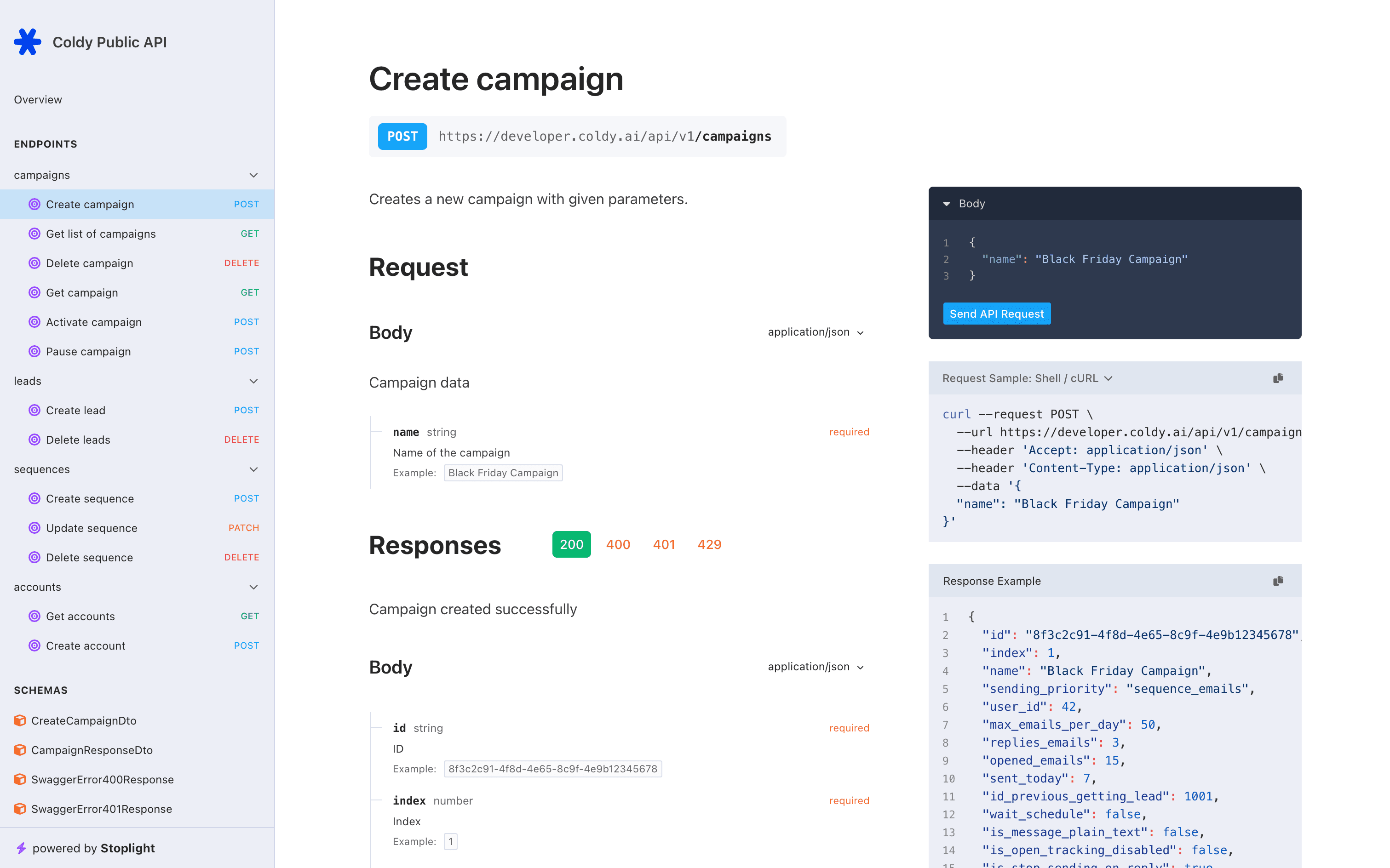 Документация API Coldy